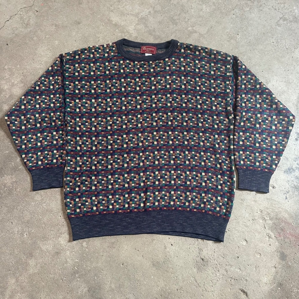 VTG 90s‎ The Regiment Shops Crewneck Sweater Mens L Geometric Merino Wool USA